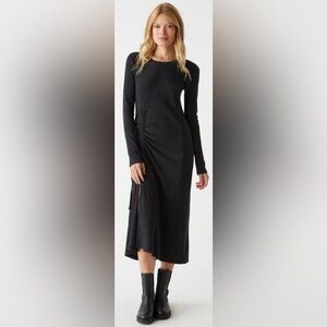 MICHAEL STARS Ilia Thermal Midi Dress Small Charcoal Gray